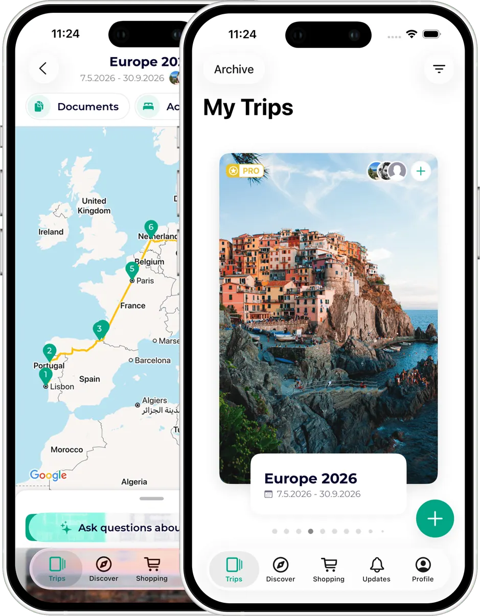 Lambus mobile product image with a trip list and mapped trip details