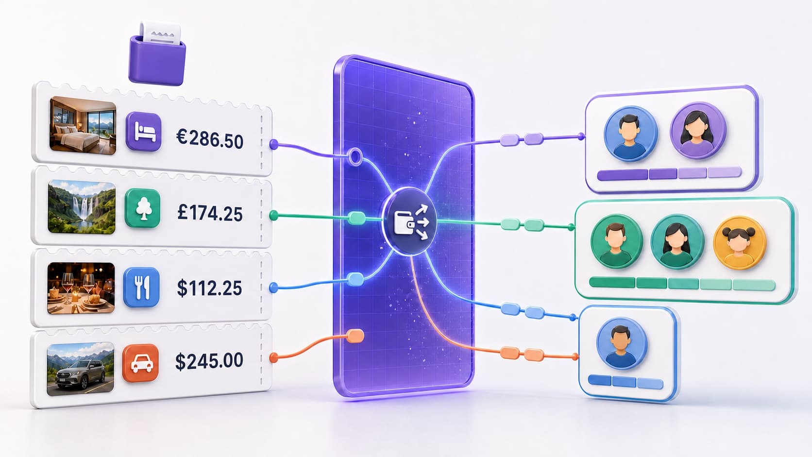TripBoard cost splitting with group balances and settle-up payments